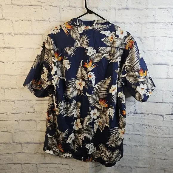 Blue Hawaii Hawaiian Shirt - Size XL - Blue White Flowers Made in Hawaii - Picture 3 of 4